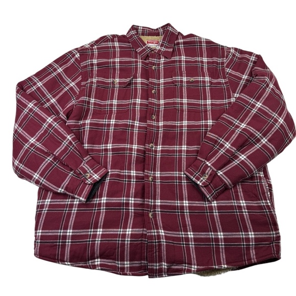 Wrangler Shirt Mens XL Red Plaid Sherpa Lined Shacket Button Up - Picture 1 of 10